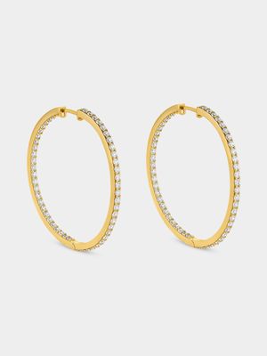 Sterling Silver & Yellow Gold , Cubic Zirconia Large Inside Out Hoop Earrings
