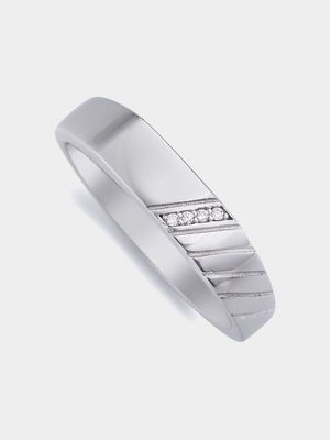 Sterling Silver & Cubic Zirconia Diagonal Dress Ring