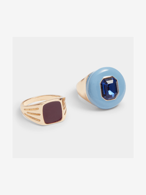 2 Pack Gem Cocktail Ring - Jewellery