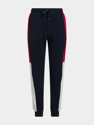 Older Boy's Navy & Red Colour Block Joggers