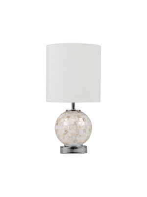 table lamp ball mother of pearl & chrome w/white shade 38cm