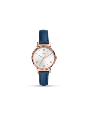 Fossil Women's Daisy 3 Hand Rose Gold Plated & Navy Leather Watch