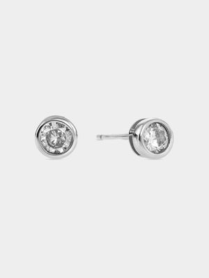 Sterling Silver Cubic Zirconia Tube Stud Earrings