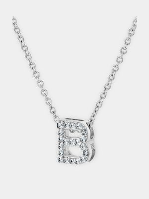 CZ Initial Necklace B Silver Plated