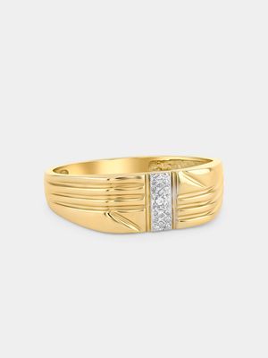 Yellow Gold Diamond Vertical Rectangle Ring