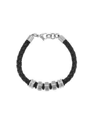 Black Braided Bracelet with Stainless Steel Disc Bead Detail