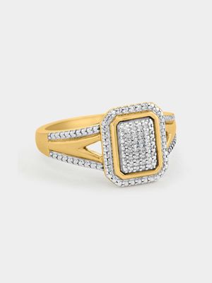 Yellow Gold Diamond Rectangle Halo Ring