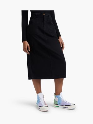 Women's Black Utility Midi Skirt