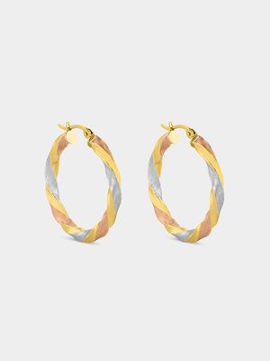 Tricolour Gold Twisted Hoop Earrings