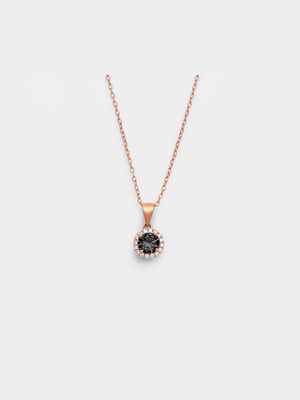 Rose Plated Sterling Silver Black Cubic Zirconia Halo Pendant