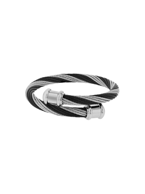 Stainless Steel Black & Silver Twisted Cable Wire Bangle