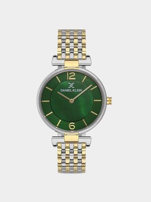 Daniel Klein Silver Plated Green Dial Two-Tone Bracelet Watch