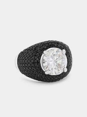 Sterling Silver Black & White Cubic Zirconia Round Dome Ring