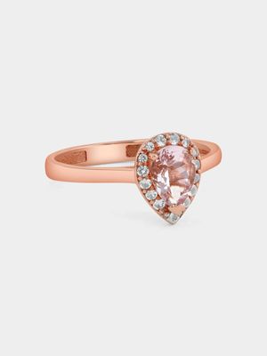 Rose Gold Diamond & Morganite Pear Halo Ring