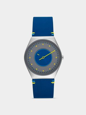 Skagen Men's Grenen Solar Disc Stainless Steel & Blue Leather Watch
