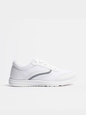 Younger Boy's White Mesh Sneakers