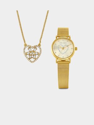 Minx Gold Plated Bracelet Watch & Heart Pendant Gift Set