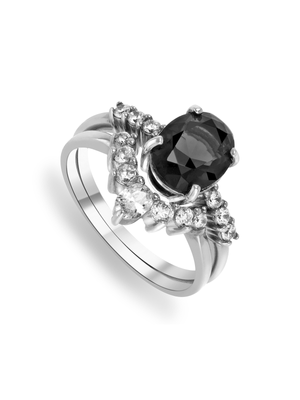 Sterling Silver & Black Cubic Zirconia Queen Ramonda Twinset Ring