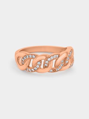 Rose Gold Plated Cubic Zirconia Women’s Pavé Chain Link Ring