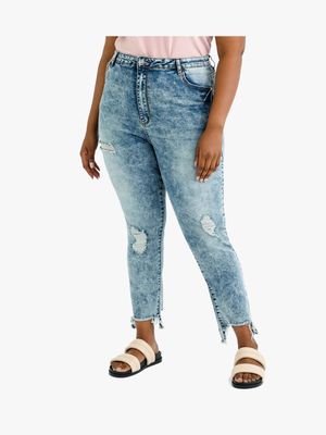 News Denim Skinny Leg Jeans with Rip Details and Frayed Hems