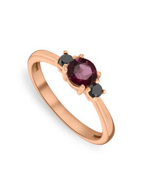 Rose Gold Black Diamond & Berry Rhodolite Ring