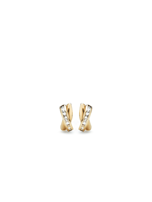 Yellow Gold, Cubic Zirconia Kiss Cross design Stud Earrings