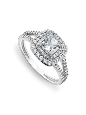 Sterling Silver Diamond & Created White Sapphire Cushion Ring