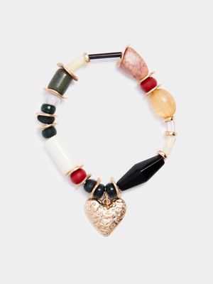 Multple Bead & Heart Pendant Bracelet