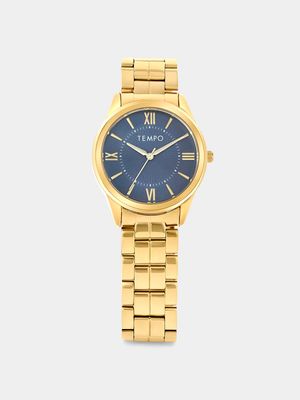 Tempo Gold Plated Navy Dial Bracelet Watch