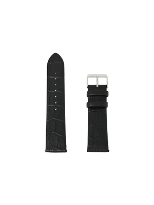 Strapology Stainless Steel & Black Alligator-Style Leather Watch Strap