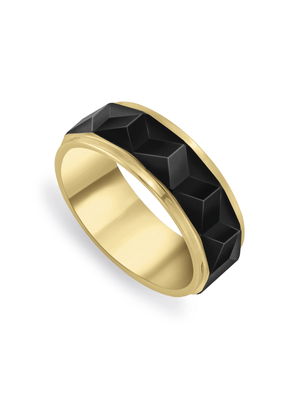 Tungsten Black & Gold Tone Faceted Men's Ring