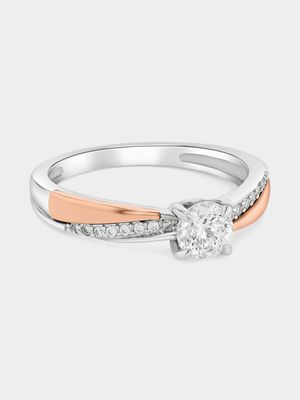 Rose Gold & Sterling Silver Moissanite Solitaire Twist Ring