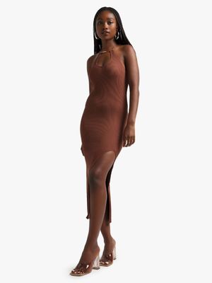 Women's Chocolate Brown Seamless Halterneck Dress