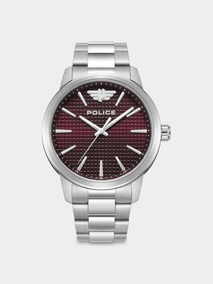Police Raho Stainless Steel Maroon Dial Chronographic Bracelet Watch