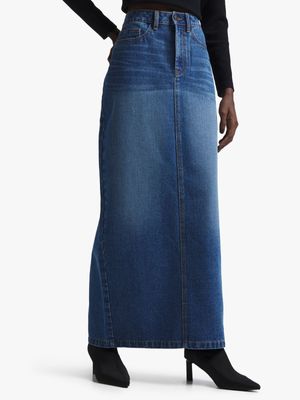 Women's Medium Wash Denim Midaxi Skirt