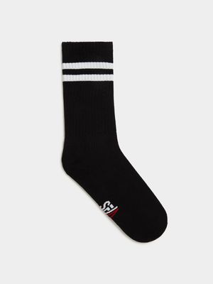 Men's Sneaker Factory Branded Rib With Logo Black Sock