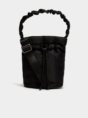 Women's Black Nylon Bucket Bag