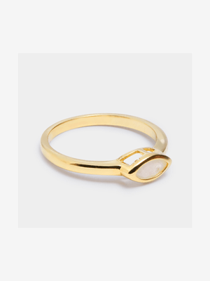 18ct Gold Plated Horizontal Marquise CZ in tube ring