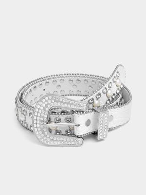 Crystal Embellished White Belt