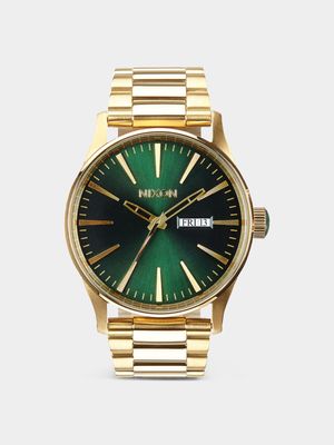 Nixon Men's Sentry Stainless Steel Green Sunray  & Gold Plated Watch