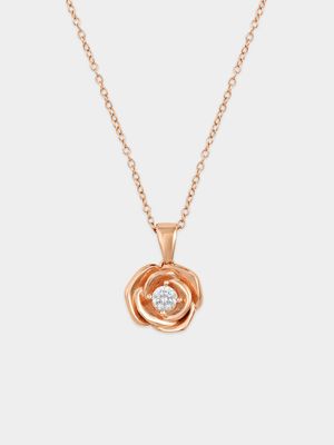 Rose Plated Sterling Silver Cubic Zirconia Solitaire Rose Pendant