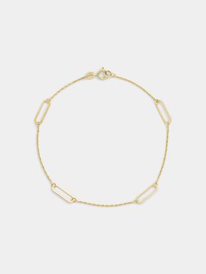 Yellow Gold Paperclip Link Station Bracelet