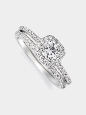 Sterling Silver Cubic Zirconia Cushion Twin Ring