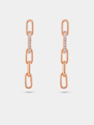 Rose Gold Plated Cubic Zirconia Women’s Paperclip Link Drop Earrings