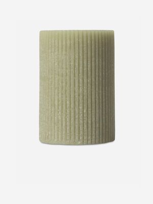 Ribbed Cylindrical Candle Green 7X10cm