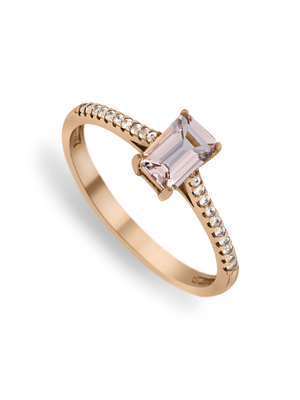 White Gold Diamond & Morganite Rectangle Ring