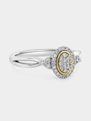 Sterling Silver & 9ct Yellow Gold Lab Grown Diamond Oval Halo Ring