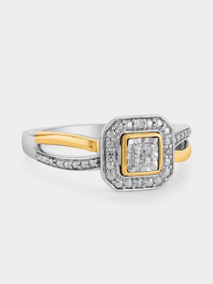 Yellow Gold & Sterling Silver Lab Grown Diamond Cushion Halo Ring