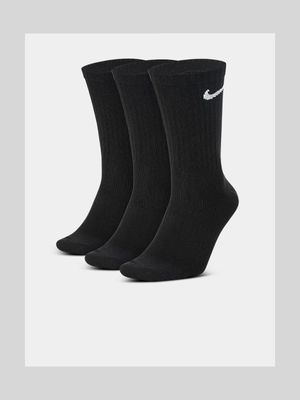 Nike Unisex 3-Pack Everyday Black Crew Socks
