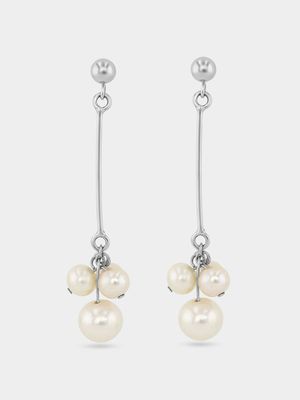 Sterling Silver Freshwater Pearl Cluster Drop Earrings